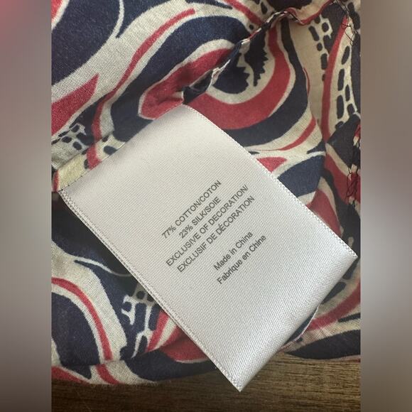 Tory Burch Cotton Silk Blend Wave Print Button Front Boho Blouse Tassels Size 6 - Picture 4 of 7